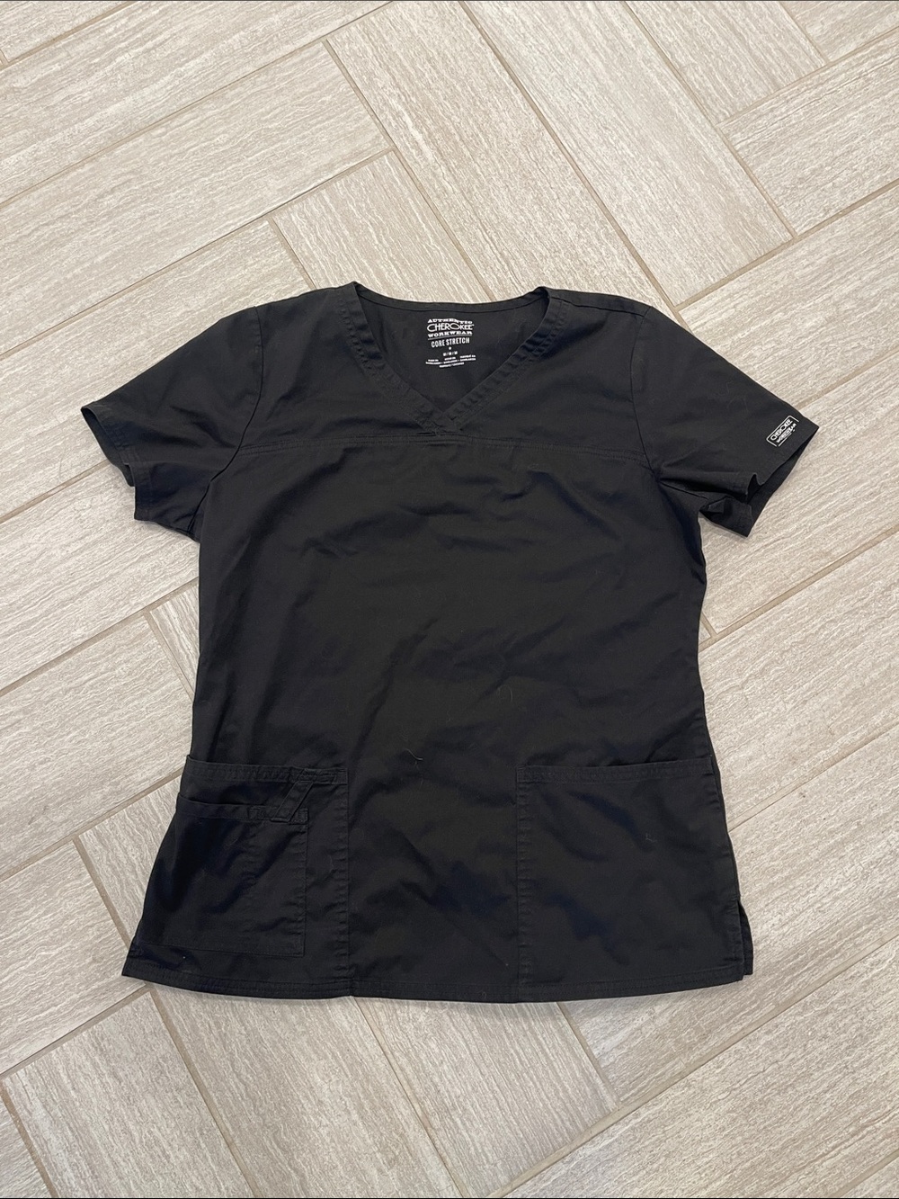 Cherokee Black V-Neck Work Scrub Top